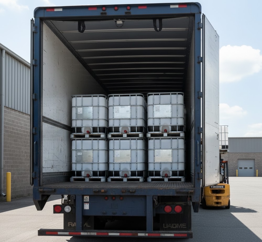 IBC totes loaded in delivery truck